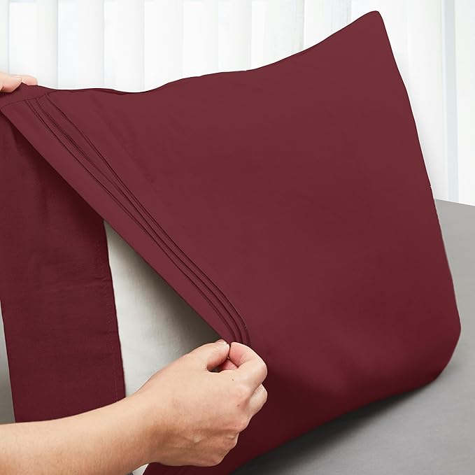 Mocassi 2-Piece Premium Standard/Queen Pillowcase Set 1800 Series Hotel Quality Microfiber - Soft and Breathable with 3-Line Embroidery Wrinkle and Stain Resistant, Easy Care, 20" x 30", Burgundy