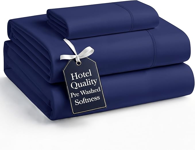 Casa Platino Twin Sheet Set, Pre-Washed Ultra Soft & Breathable, Brushed Microfiber Twin Sheets, Fade Resistant, Bed Set with Deep Pockets - Navy