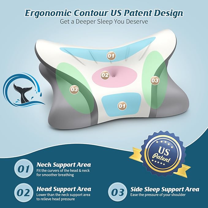 Cervical Pillow for Neck Pain Relief, Contour Memory Foam Pillows for Sleeping, Ergonomic Pillow Adjustable Orthopedic Cooling Pillow Bed Pillow for Side, Back & Stomach Sleepers