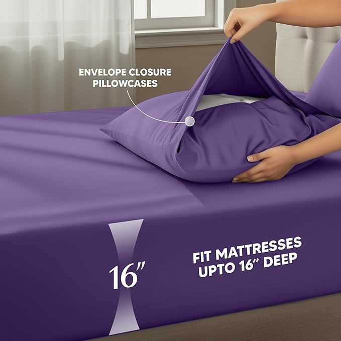 Utopia Bedding King Size Sheet Set – 4 Piece Bed Sheets, Soft and Breathable Microfiber, Includes 1 Fitted Sheet, 1 Flat Sheet and 2 Pillowcases – Oeko Tex (Eggplant)
