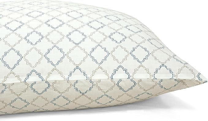 ROYALE LINENS 300 Thread Count 100% Long Staple Combed Cotton Sheet Set - 4 Piece King Bed Sheets - 1 Fitted, 1 Flat & 2 Pillow Cases - Soft Cool & Crisp Sheet Set (King, Vintage Trellis,Grey Blue)