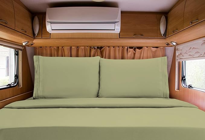 Mocassi Luxury RV Short 4-Piece Sheet Set - 1800 Premium Hotel Quality - Easy-Fit, Wrinkle, Fade Resistant Bed Sheets and Pillowcases - All Around Elastic Fitted Sheet, Deep Pocket, Green