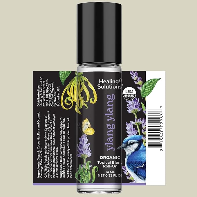 Healing Solutions (2 Pack) USDA Certified Organic Ylang Ylang Perfume Roll-On - Ylang Ylang Essential Oil Roller for Skin & Sleep