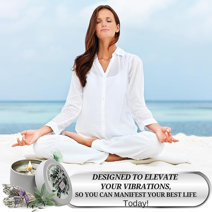 White Sage Candle | Energy Cleansing | Cleansing House Negative Energy Smudge Kit | Soy Wax Natural Clean Organic Non Toxic - Aromatherapy Spiritual Meditation Gifts | Long Lasting (Medium 8oz)