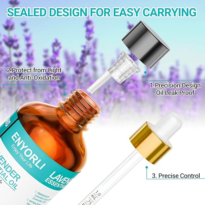 Lavender Essential Oil 3.38 fl oz (100ml), Lavender Oil for Home & Daily Use, for Women & Men, Suitable for Diffuser, Bath & DIY, Large Size for Long-Lasting & Versatile Use