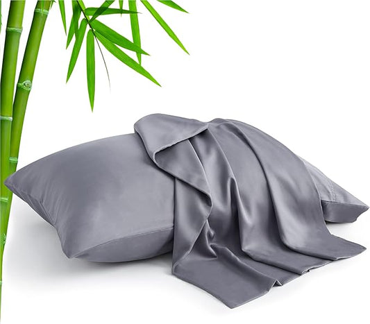 BEDELITE King Size Pillow Cases Set of 2, Rayon Derived from Bamboo, Cooling Pillow Cases for Hot Sleepers & Night Sweats, Breathable and Silky Soft Envelope Pillowcases(Grey, 20"x36")