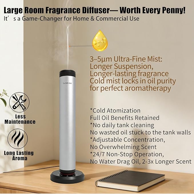 Waterless Essential Oil Diffuser - Smart App Control Home Scent Diffuser Quiet Hotel Aroma Machine, 1000 Sq.Ft Large Room Coverage Starter Kit