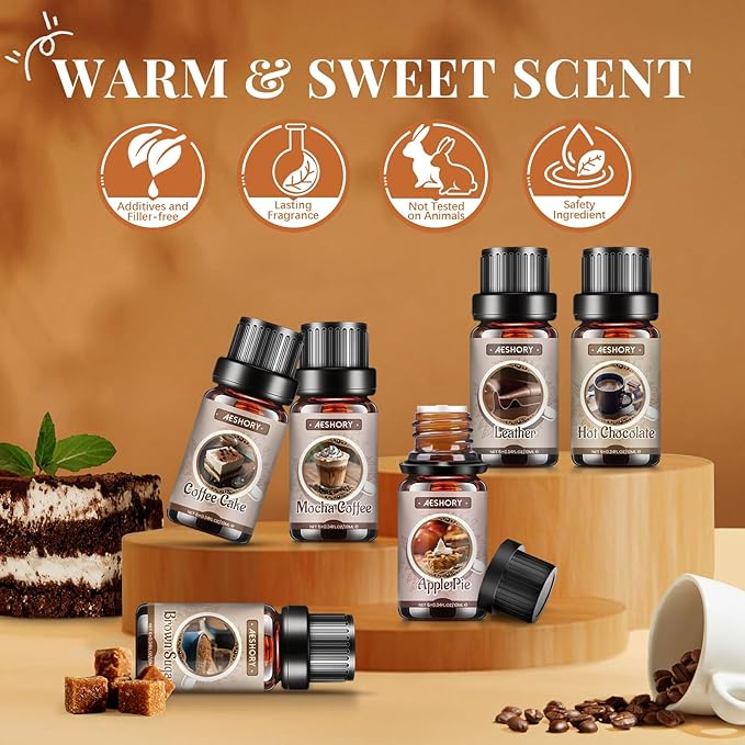 Bakery Essential Oils Set, Gifts for Mom & Wife, Fragrance Oils for Diffusers,Candle & Soap Making,Aromatherapy Oil -,Chocolate, Coffee Cake, Coffee, Apple Pie,Brown Sugar, Leather Scents