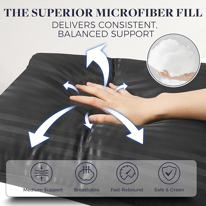 Basic Beyond Bed Pillows Queen Size Set of 4 - Down Alternative Pillows for Sleeping, Soft 20 x 28 Inches 4 Pack Queen Pillows for Back, Stomach or Side Sleepers, Black