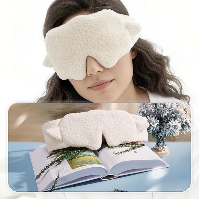 Cute Sleep Mask White for Women Men, 99.8% Blackout Adjustable Velcro Eye Mask, Soft Elastic Light Blocking Mask for Side Sleepers, Travel, Nap, Night Shift