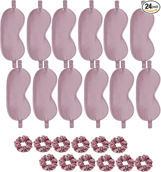 24Pcs Satin Eye Mask Silk Sleep Masks Silky Eyes Cover Blackout Blindfold Eyeshade Scrunchies Hair Ties Travel Wedding Gift