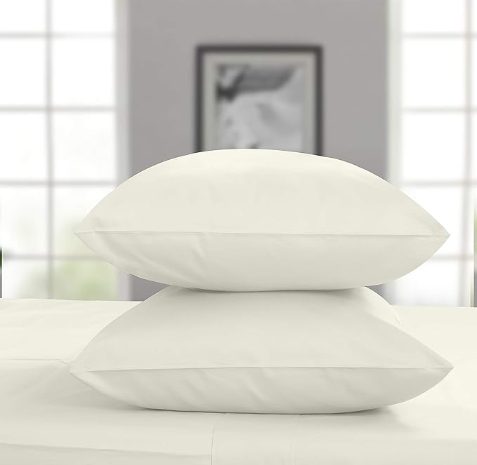 Threadmill Pillow Cases Standard Size | 800 Thread Count Sateen Weave | 100% Cotton 2 Piece Solid Pillow Covers | Extra Long Staple Cotton | Hotel Quality Ivory Pillow Protectors