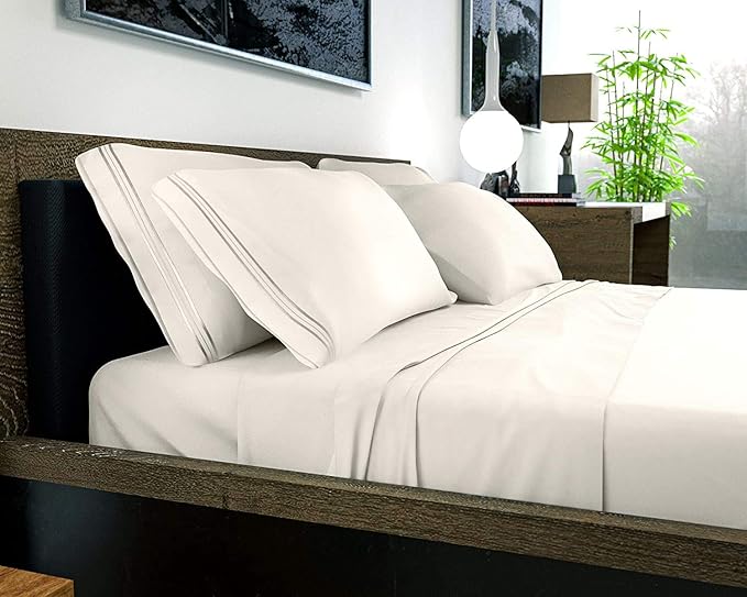 DREAMCARE California King Sheet Sets - 6 pcs Breathable Cooling Bed Sheets - up to 15" Deep California King Sheets with Side Pockets -Extra Soft 100% Brushed Hypoallergenic Hotel Luxury Bedding -Ivory