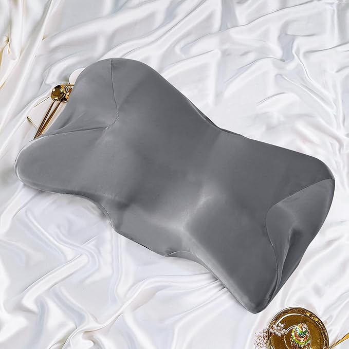 Satin Pillowcase for Cervical Pillow, Dark Grey Silky Cervical Pillow Case Contour Pillow Case Cover with Zipper, Smooth Ergonomic Pillowcase for Neck Pillow Cover