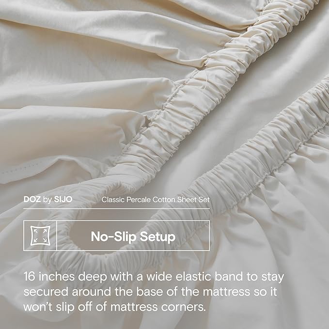 DOZ 100% Long Staple Cotton Sheet Sets, Classic Crisp Percale Weave, Breathable, Matte Finish, Hotel Style, Durable, 4pc – 2 Pillowcases 1 Fitted 1 Flat (Fog, Cal King)