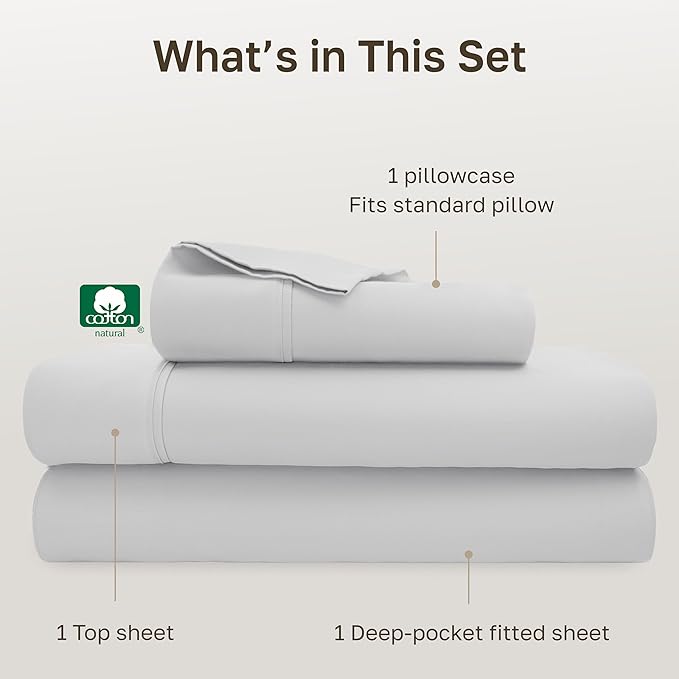 California Design Den Soft 100% Cotton Twin XL Bed Sheets Set, 400 Thread Count Good Housekeeping Award Winner, Silky Smooth Sateen Weave, Breathable and Durable Twin XL Bedding Set - Silver