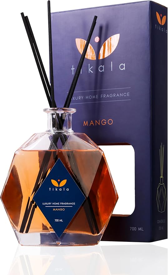 Luxury Reed Diffuser with Mango Scent – Crystal Glass Bottle – Home Fragrance for Living Room, Bathroom & Office – 23.67 fl oz (700 ml)