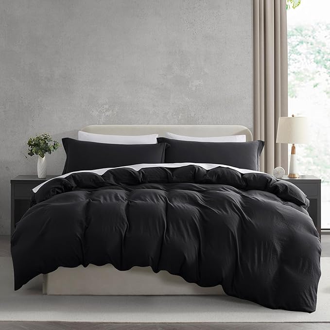 Nestl Black Duvet Cover Queen Size - Soft Double Brushed Queen Duvet Cover Set, 3 Piece, with Zipper Closure, 1 Duvet Cover 90x90 inches and 2 Pillow Shams