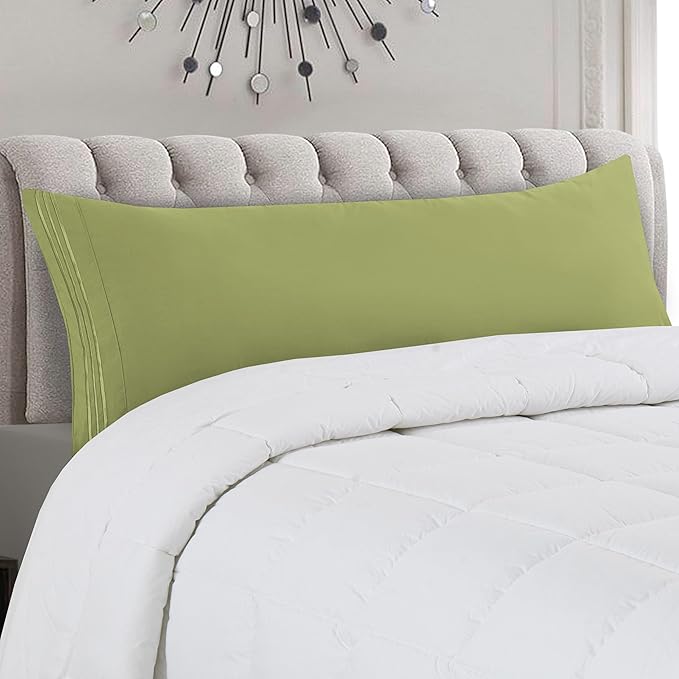 Mocassi 1-Piece Premium Body Pillowcase 1800 Series Hotel Quality Microfiber - Soft and Breathable with 3-Line Embroidery Wrinkle and Stain Resistant, Easy Care, 21" x 54", Olive Green