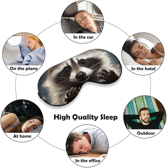 Cute Funny Raccoon Sleep Mask Sleeping Mask Elastic Blackout Sleeping Eye Mask for Full Night's Sleep Travel and Nap