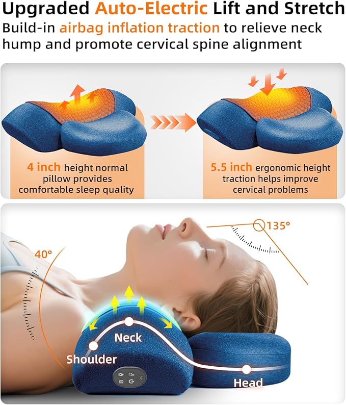 Upalled Neck Cervical Pillows, Rechargeable Neck Massager Cervical Pillows Neck Hump for Shoulder Pain