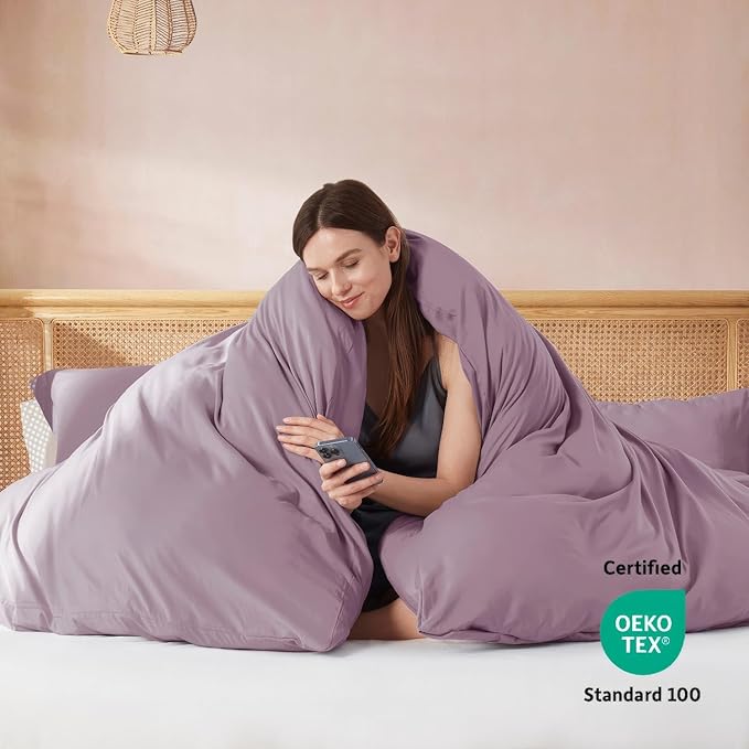 Nestl Full Duvet Cover Set with Comforter Insert - Dusty Purple 4 Piece 80x90 Duvet Cover & 2 Pillow Shams with White Quilted Down Alternative Comforter, Ultra Soft, All Season