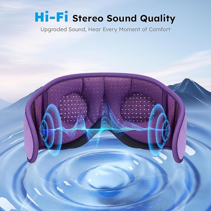 LC-dolida White Noise Sleep Mask, 3D Sleep Headphones with 16 Soothing Sounds, Bluetooth 5.4 Sleep Eye Mask with Timer, Total Blackout Sleeping Headphones for Side Sleeper (Purple)