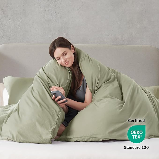 Nestl Light Sage California King Duvet Cover Sets - Soft Double Brushed Cal King Duvet Cover, 3 Piece, with Zipper Closure, 1 Duvet Cover 104x98 inches and 2 Pillow Shams
