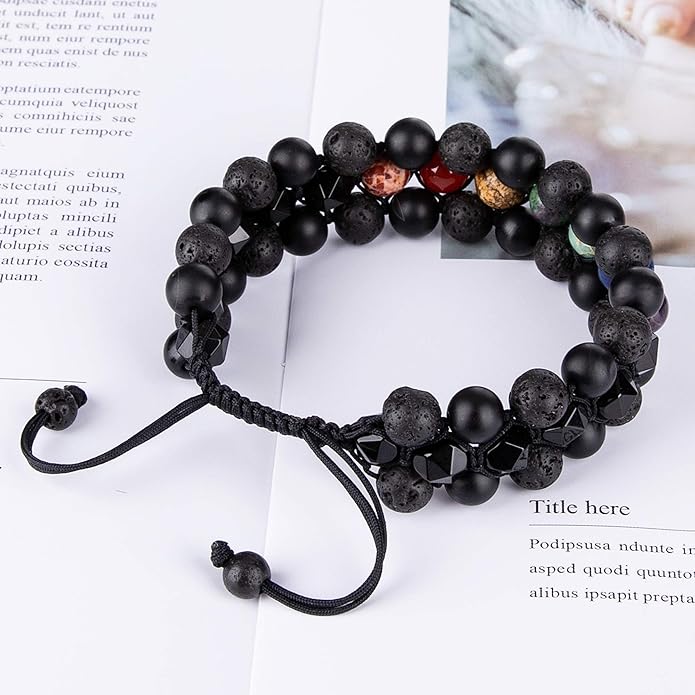 8mm Natural Lava Rock Stone Bracelets for Men, Healing Crystal Essential Oil Diffuser Beads Bracelet Chakra Yoga Energy Anxiety Gemstone Bracelet
