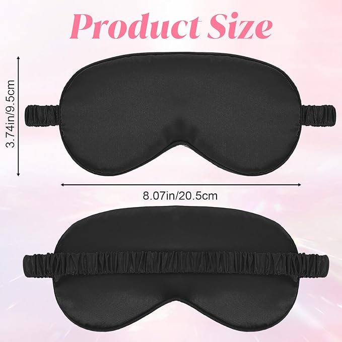 Silk Sleep Eye Mask 4 Pack Mulberry Silk Sleep Mask Eye Cover Blindfold with Elastic Strap Cute Satin Soft Eyeshade Masks for Women Night Sleeping Travel Nap (Black)