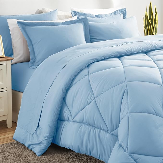 CozyLux Full Size Comforter Sets Baby Blue - 7 Pieces Bed in a Bag Full, Luxury Soft Bed Set for All Seasons, Bedding Set with Down Alternative Comforter, Sheets, Pillowcases & Shams