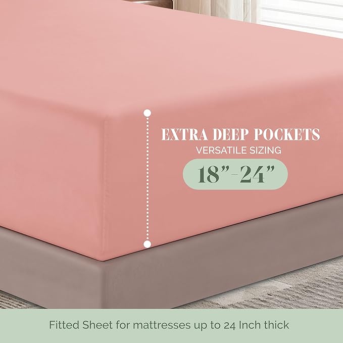 Elegant Comfort Luxury 1500 Premium Hotel Quality Microfiber 4-Piece Sheet Set - Soft, All Around Elastic 18-24 Inches Deep Fitted Sheet - Extra Deep Pocket Sheets, Queen, Dusty Rose