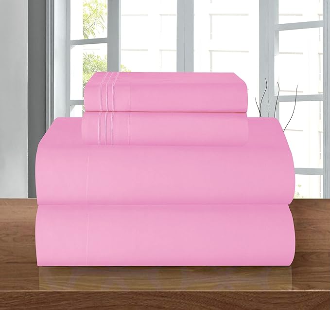 Elegant Comfort Luxury 1500 Premium Hotel Quality Microfiber 4-Piece Sheet Set - Wrinkle Resistant, All Around Elastic Fitted Sheet, Deep Pocket up to 16", King, Light Pink