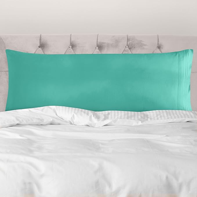 Mocassi 1-Piece Premium Body Pillowcase 1800 Series Hotel Quality Microfiber - Soft and Breathable with 3-Line Embroidery Wrinkle and Stain Resistant, Easy Care, 21" x 54", Minted Aqua