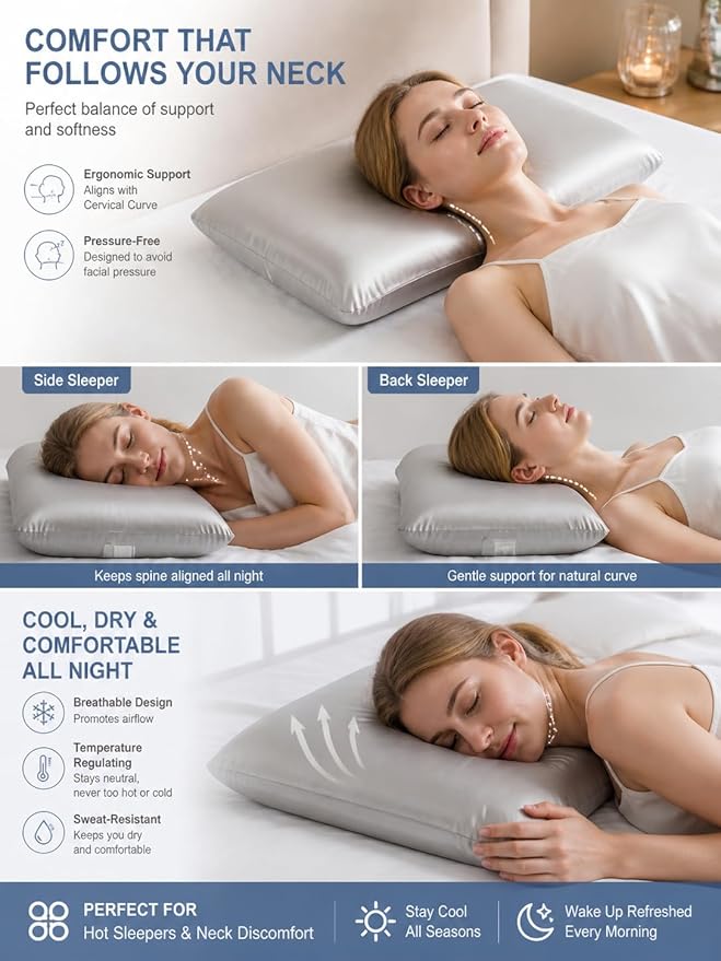 Wave Silicone Pillow, Ergonomic Wave Design for Neck & Shoulder Support, Cooling Breathable Bed Pillow, (Queen (U.S. Standard) Size, (Wave Pillow))