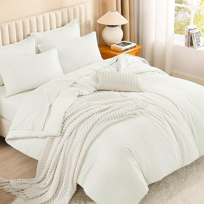 Litanika King Size Comforter Set Ivory - 7 Pieces Bed in a Bag King Bedding Comforter Sets, Solid Lightweight Bed Set with Comforter, Sheets, Pillowcases & Shams