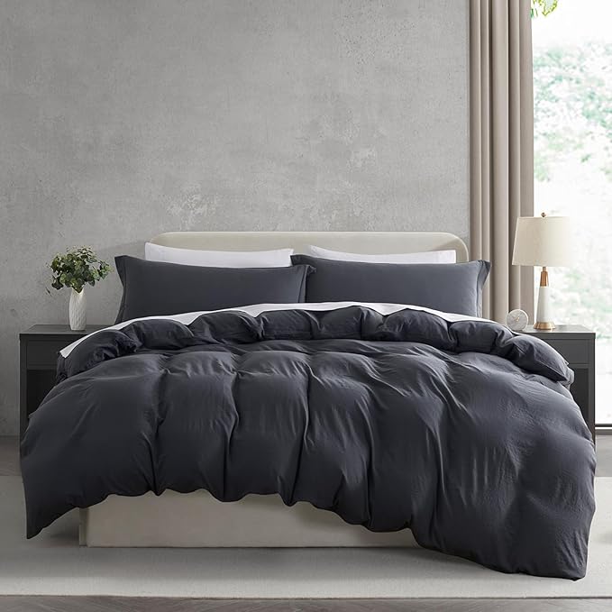 Nestl Dark Grey Duvet Cover King Size - Soft Double Brushed King Duvet Cover Set, 3 Piece, with Zipper Closure, 1 Duvet Cover 104x90 inches and 2 Pillow Shams