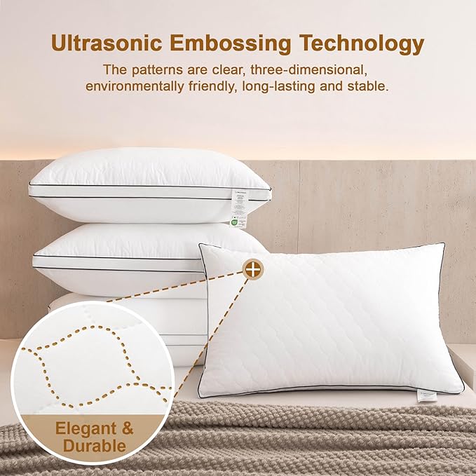Bed pillows Reversible Queen Size Set of 4, Firm on One Side, Soft on the Other, Luxury Hotel Quality 3D Microfiber for Side, Back & Stomach Sleepers, Breathable Cover to Reduce Neck Pain 20*30