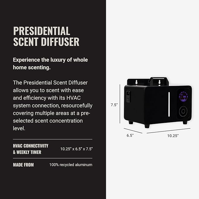 Hotel Collection - Presidential Scent Diffuser - Whole Home Fragrance Oil Diffuser - HVAC System Connection - Heatless, Waterless, Smart Timer, No Residue - Home Decor Air Freshener - 3000 sq ft