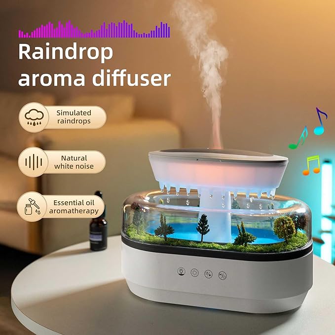 Raindrop 250ML Essential Oil Diffuser Aromatherapy Humidifier - Large Opening Tank, Natural White Noise, Colorful Lights, Fine Atomization, Quiet Operation for Bedroom/Living Room/Office