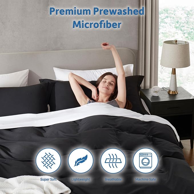 Nestl Black Duvet Cover King Size - Soft Double Brushed King Duvet Cover Set, 3 Piece, with Zipper Closure, 1 Duvet Cover 104x90 inches and 2 Pillow Shams