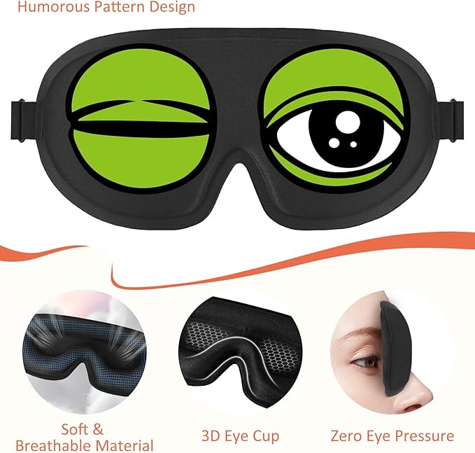 Funny 3D Zero Pressure Sleep Eye Mask for Men Women Side Sleeper, Adjustable Blackout Soft Breathable Eye Masks for Travel Nap Night Sleep, Humorous Gift Stocking Stuffers (Frog)