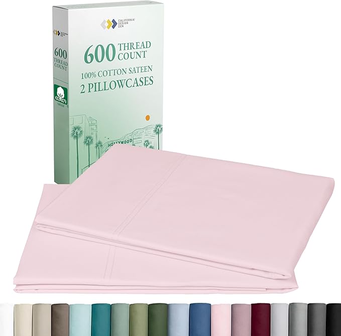 CALIFORNIA DESIGN DEN Luxuriously Soft Hotel Quality 600 Thread Count, 100% Cotton Set of 2 Cases, Crisp & Cool Pillow Case King Size Set of 2, Fits King Pillows (Blush Pink)