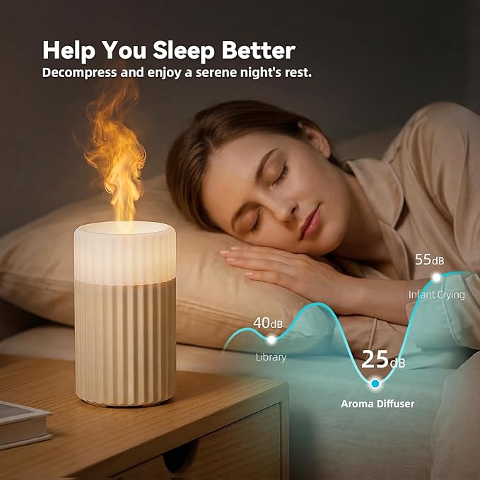 Essential Oil Diffuser, Flameless Candle Diffuser with Auto Off Function Cool Mist Humidifier 3 Levels Light for Office Room Decor Outdoors Camping 100ml
