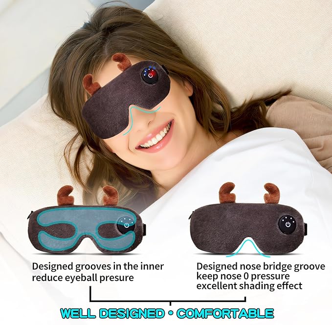 Cordless Heated Eye mask,Cute Sleep Eye mask for Women,USB Rechargeable Heating Eye pad with Battery Indicators,Warm Eye Compress for Relief Dry Eyes,Stye,Electric Christmas Gift (Brown)