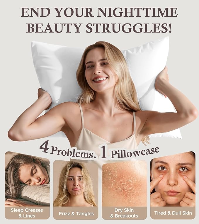 Instant Chill Cooling Pillowcase for Hot Sleepers, 2% HA Infused Pillowcase Hydrates Skin & Hair, Reduces Wrinkles & Frizz, Softer Than Silk Pillow Cases, Pillow Covers Standard (White, 1 Pack)