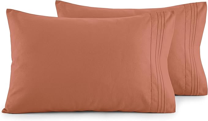 Elegant Comfort Luxury Ultra-Soft 2-Piece Pillowcase Set - 1500 Premium Hotel Quality Microfiber Double Brushed - Wrinkle Resistant, Standard/Queen, Coral