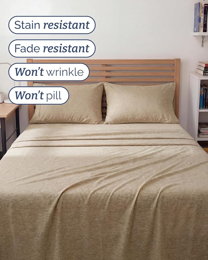 Full XL Bed Sheet - 4 Piece Full XL Bed Sheets Set - Soft, Breathable & Cooling - Hotel Luxury Bedding for Women & Men with Deep Pockets - Wrinkle Free & Fade Resistant - Oeko-Tex - Heathered Beige