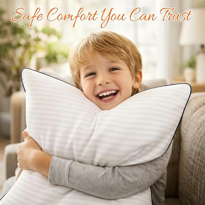 Yettbea 20x20 Inches Pillow Inserts Set of 2- Premium Soft Down Alternative Fill, Decorative Throw Pillows for Couch, Bed & Sofa, Supportive White Striped Bedroom Pillow Forms