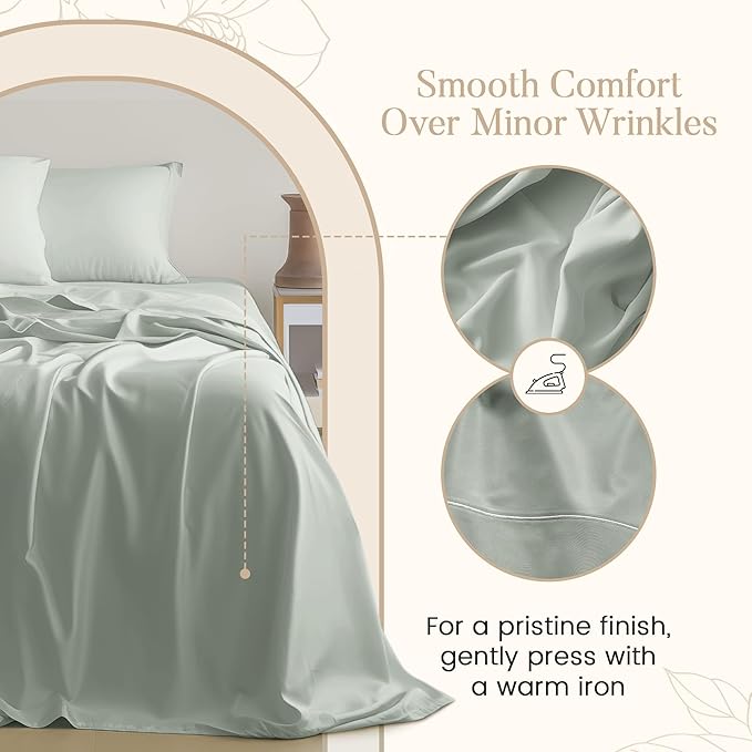 Deep Pocket Full Sheets Set, Egyptian Cotton Sheets Full Size Bed Set with Elasticated Fitted Sheet & Pillowcase Sets, Soft & Comfy 800TC Sateen, No Pill & Shrink Luxury Bedding, Sage Green Sheet